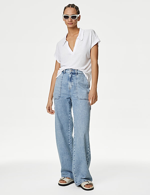 Linen Blend Collared Top