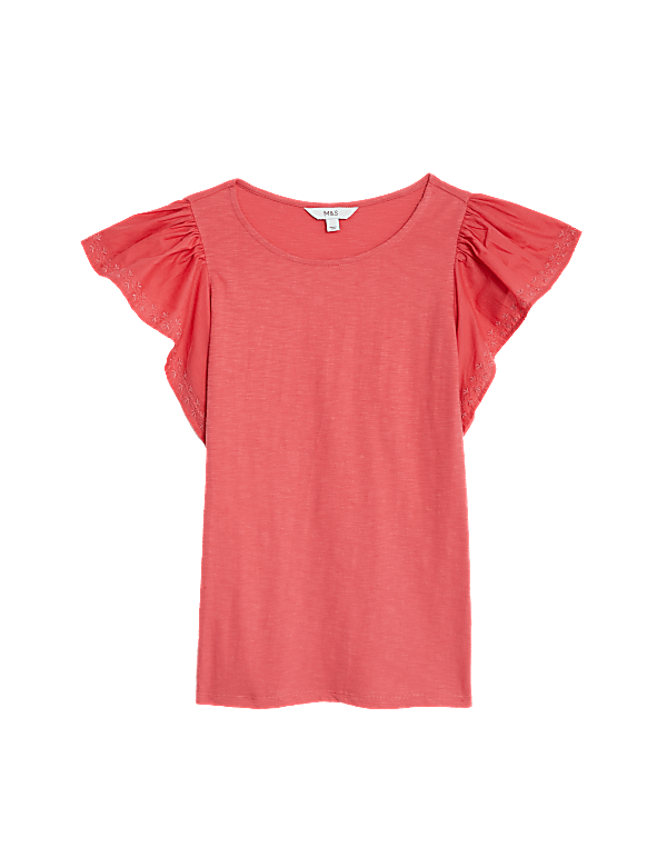 Pure Cotton Embroidered Angel Sleeve Top