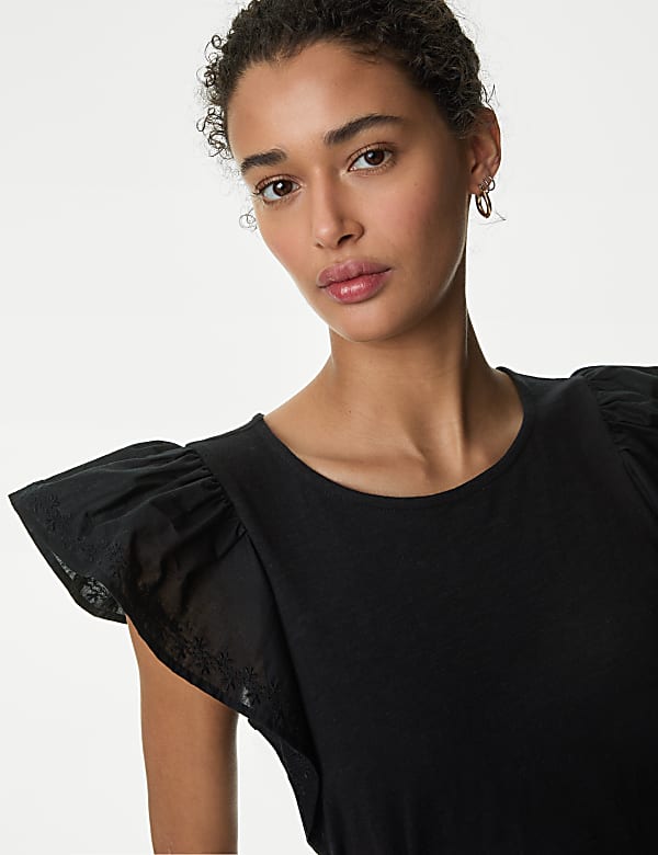 Pure Cotton Embroidered Angel Sleeve Top