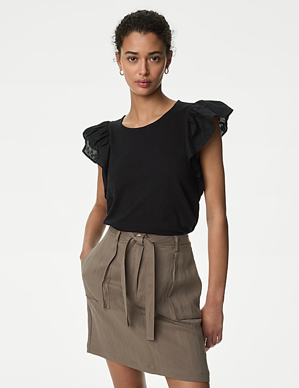Pure Cotton Embroidered Angel Sleeve Top