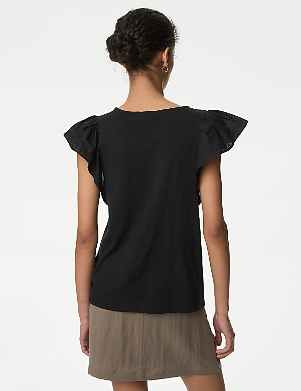 Pure Cotton Embroidered Angel Sleeve Top
