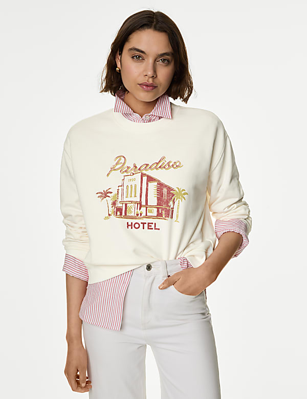 Pure Cotton Slogan Sweatshirt