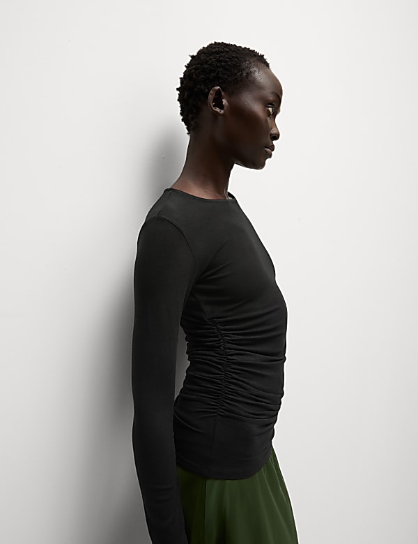 Ruched Side Crew Neck Top - NL