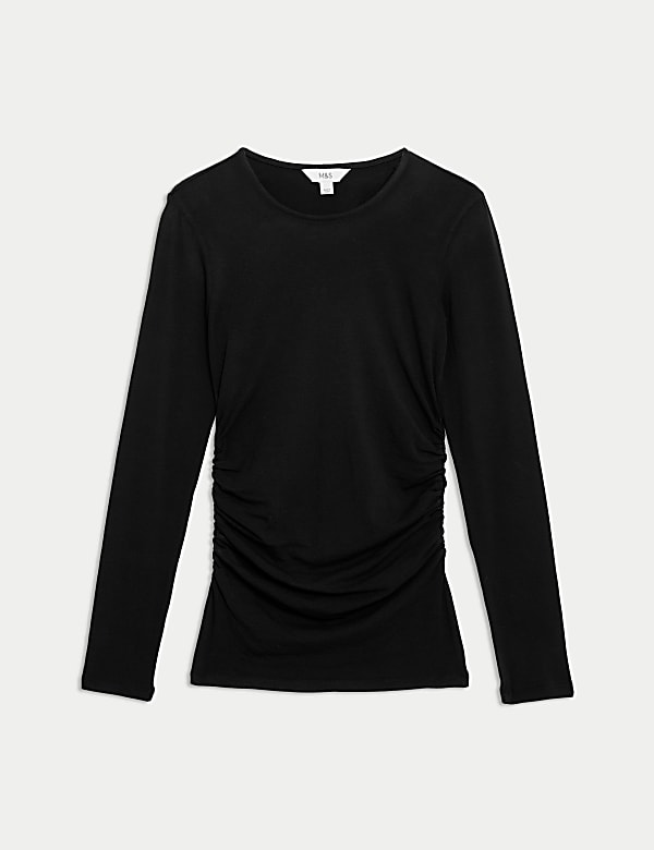 Ruched Side Crew Neck Top - NL