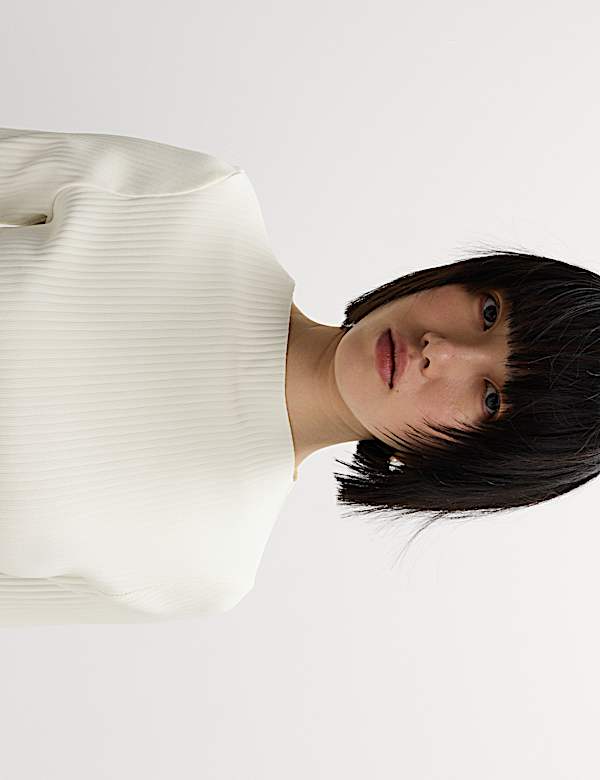 Ribbed Round Neck 3/4 Sleeve Top - US