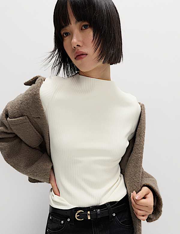 Ribbed Round Neck 3/4 Sleeve Top - US