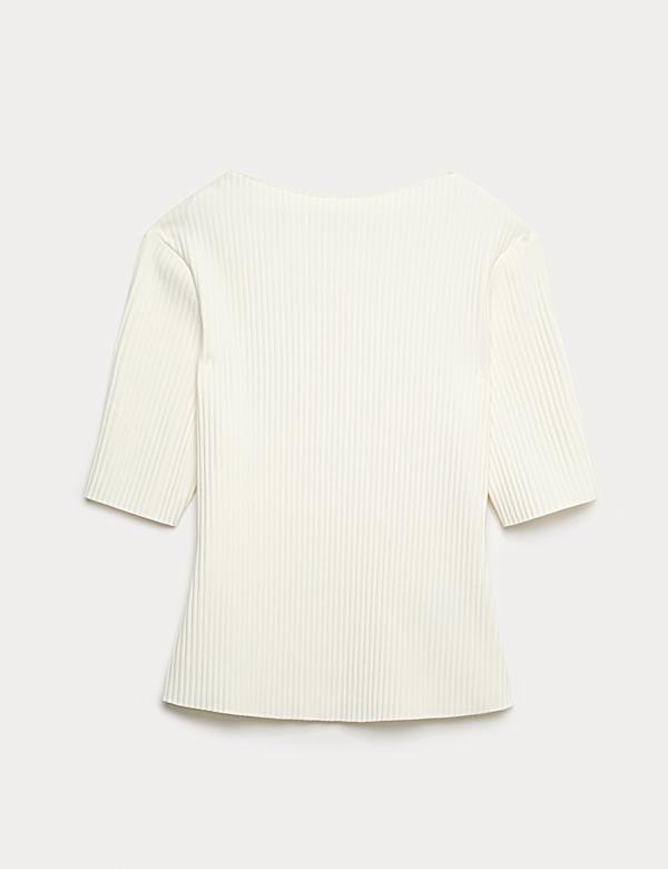 Ribbed Round Neck 3/4 Sleeve Top - US