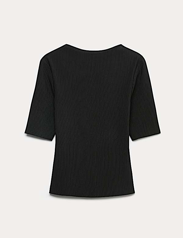 Ribbed Round Neck 3/4 Sleeve Top - GR