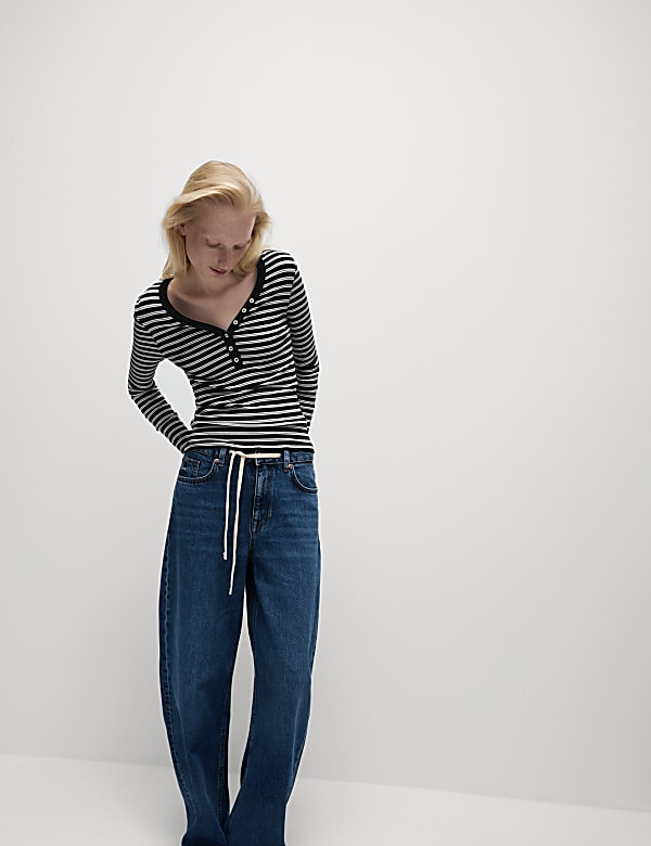 Buy Cotton Rich Ribbed Striped V-Neck Top at Marks & Spencer Buy Cotton Rich Ribbed Striped V-Neck Top at Marks & Spencer