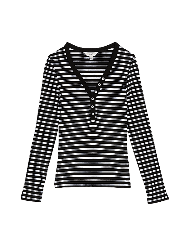 Buy Cotton Rich Ribbed Striped V-Neck Top at Marks & Spencer Buy Cotton Rich Ribbed Striped V-Neck Top at Marks & Spencer
