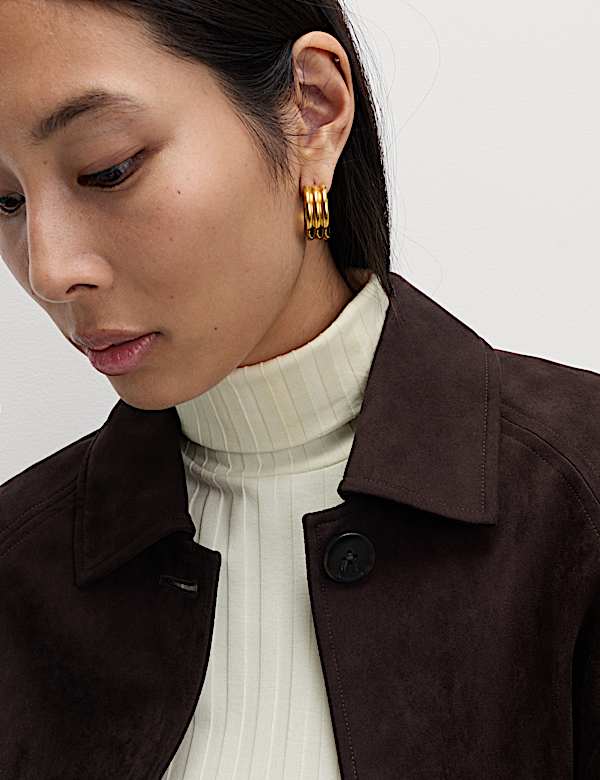 Cotton Blend Funnel Neck Long Sleeve Top