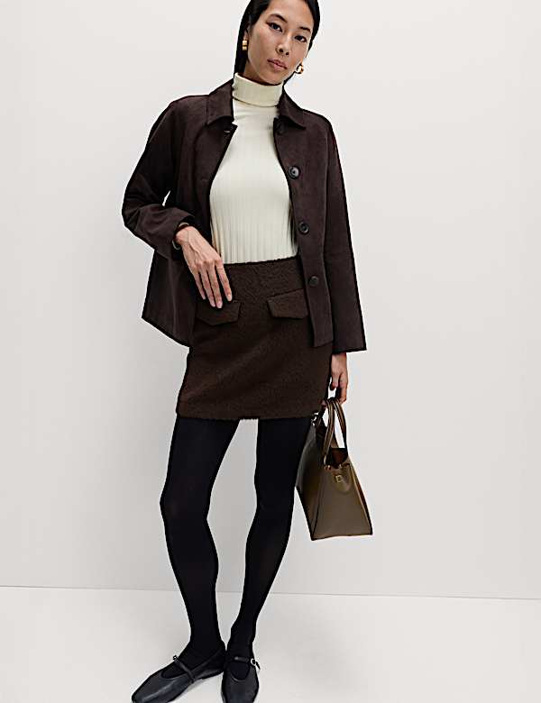 Cotton Blend Funnel Neck Long Sleeve Top