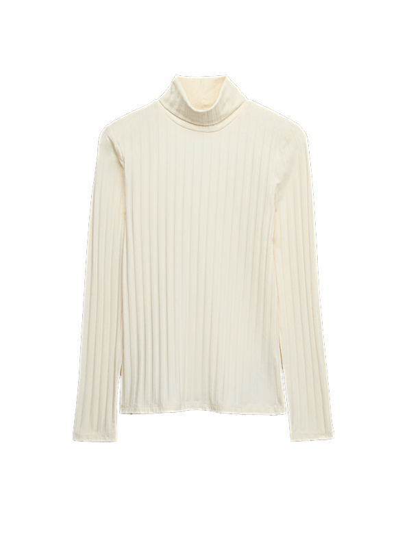 Cotton Blend Funnel Neck Long Sleeve Top