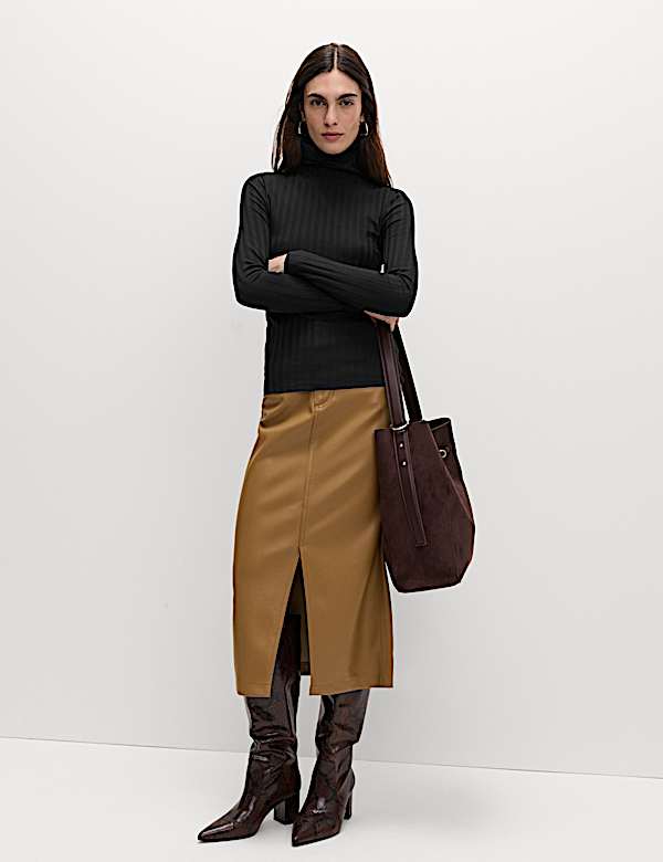 Cotton Blend Funnel Neck Long Sleeve Top