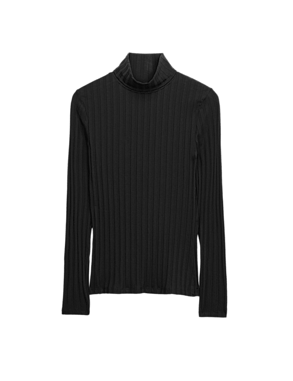 Cotton Blend Funnel Neck Long Sleeve Top