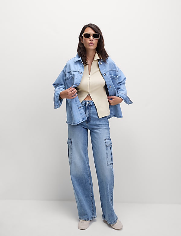 Cotton Rich Ribbed Collared Zip Up Top - IL