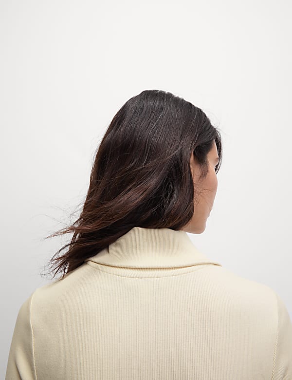 Cotton Rich Ribbed Collared Zip Up Top - IL