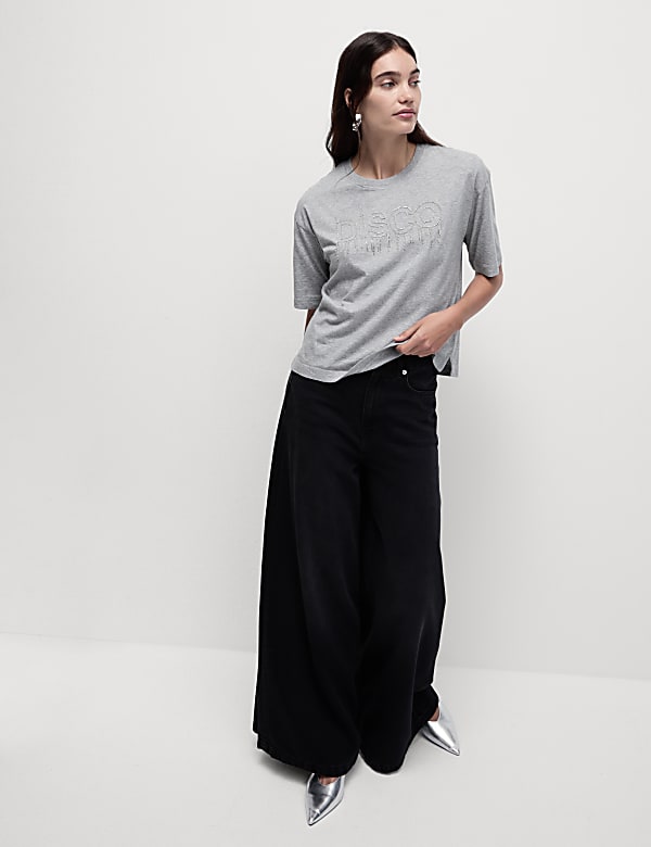 Pure Cotton Embellished Slogan T-Shirt