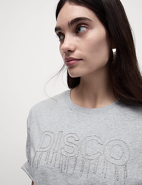 Pure Cotton Embellished Slogan T-Shirt