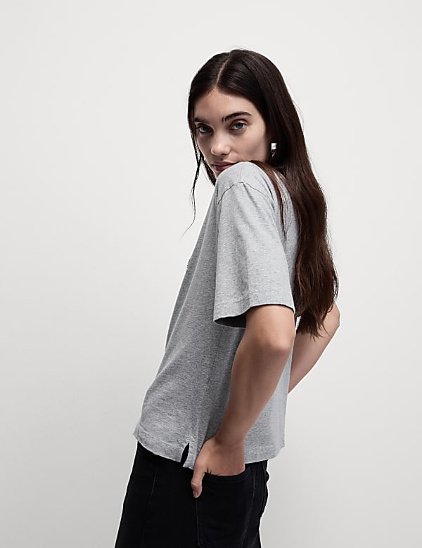 Pure Cotton Embellished Slogan T-Shirt