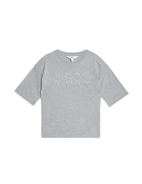 Pure Cotton Embellished Slogan T-Shirt