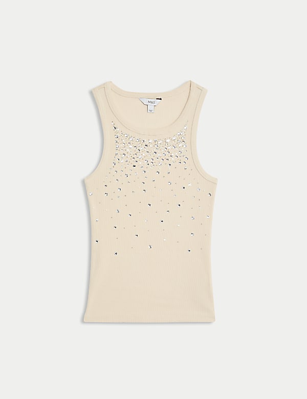 Cotton Rich Embellished Crew Neck Vest Top - NO