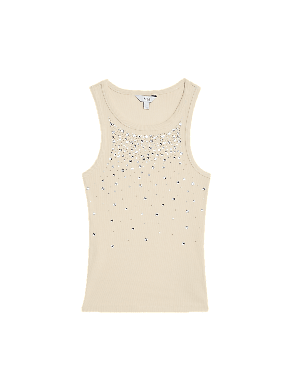 Cotton Rich Embellished Crew Neck Vest Top
