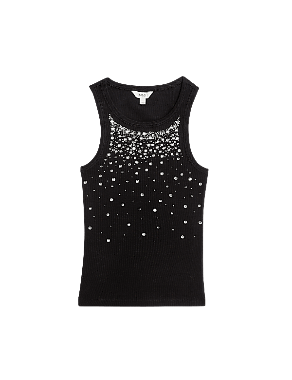 Cotton Rich Embellished Crew Neck Vest Top