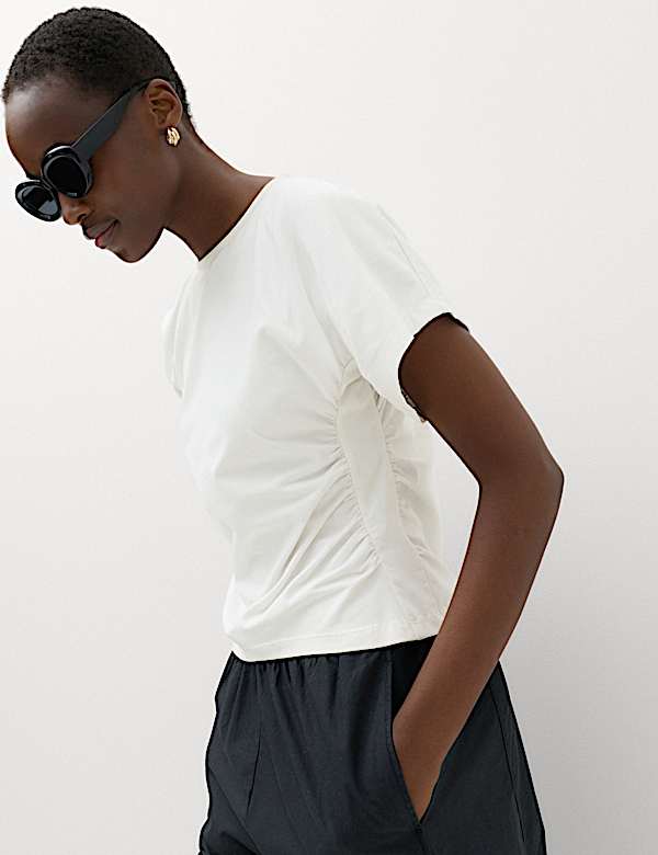 Cotton Rich Short Sleeve Ruched T-Shirt