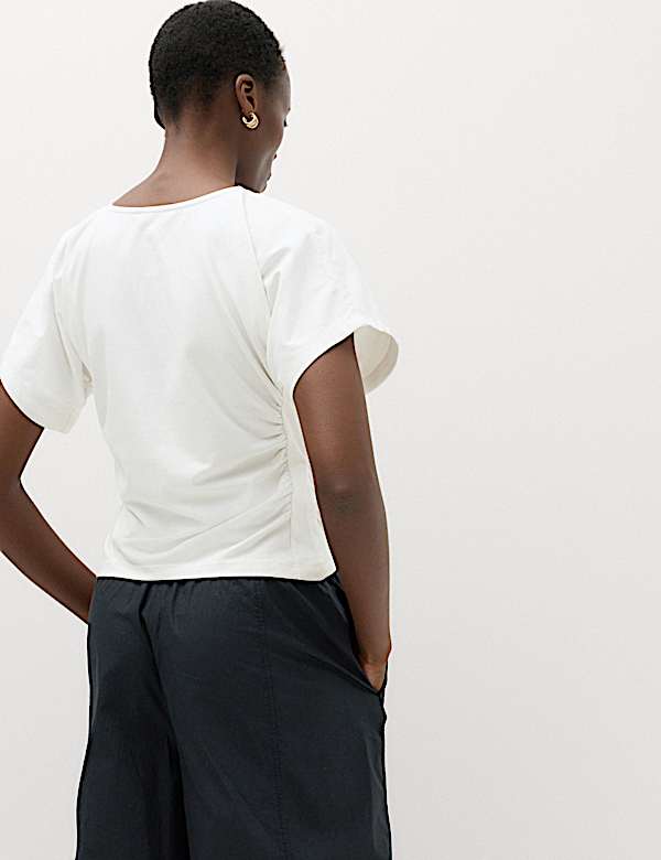 Cotton Rich Short Sleeve Ruched T-Shirt
