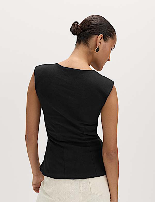 Pure Cotton V-Neck Peplum Top - AL