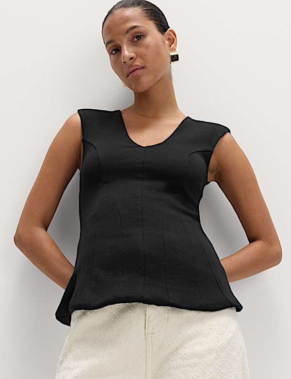 Pure Cotton V-Neck Peplum Top - AL