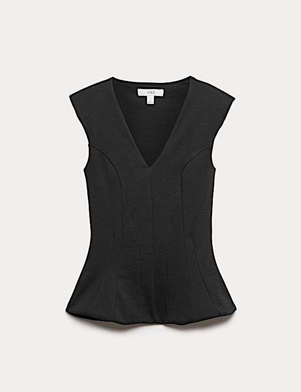 Pure Cotton V-Neck Peplum Top - AL