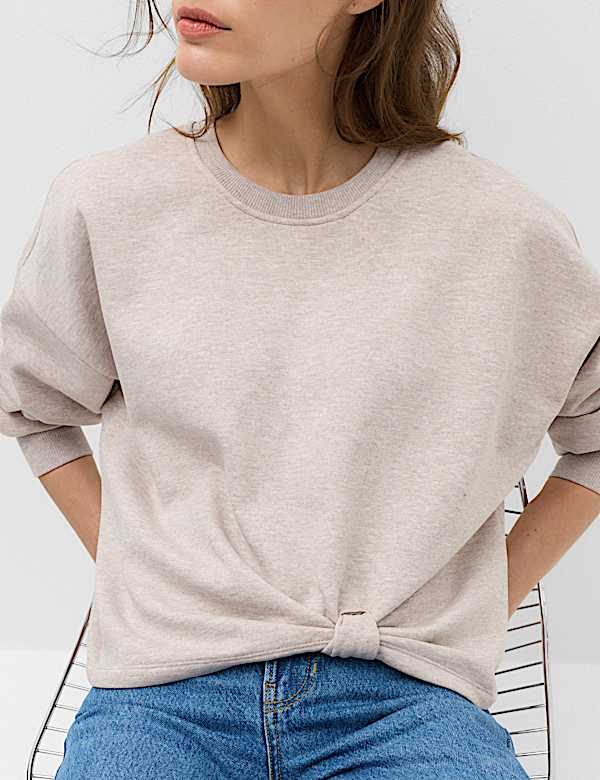 Cotton Rich Crew Neck Twist Front Sweatshirt - TW