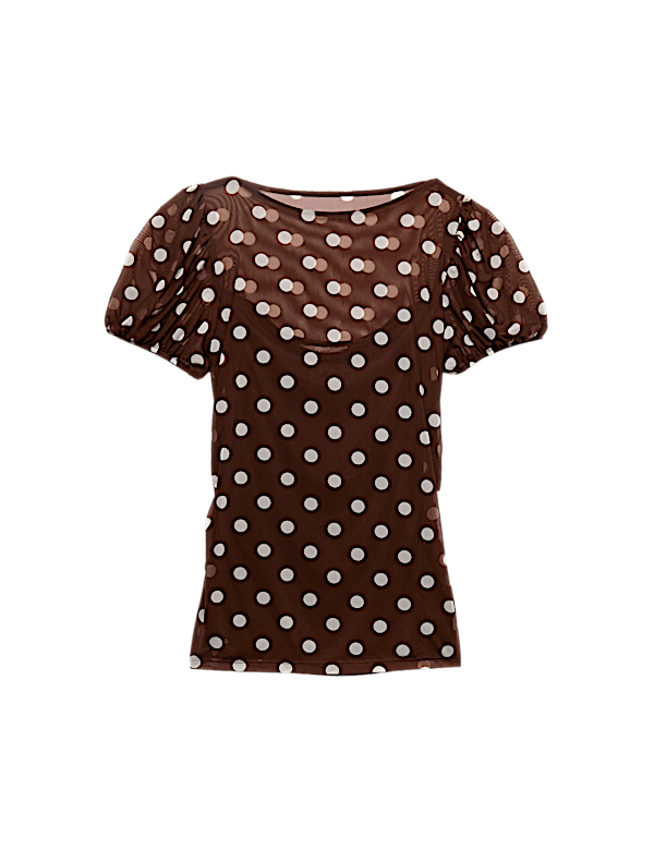 Mesh Polka Dot Fitted Top