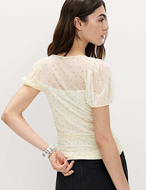 Mesh Polka Dot Fitted Top - IL
