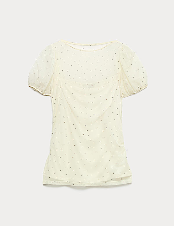 Mesh Polka Dot Fitted Top - IL