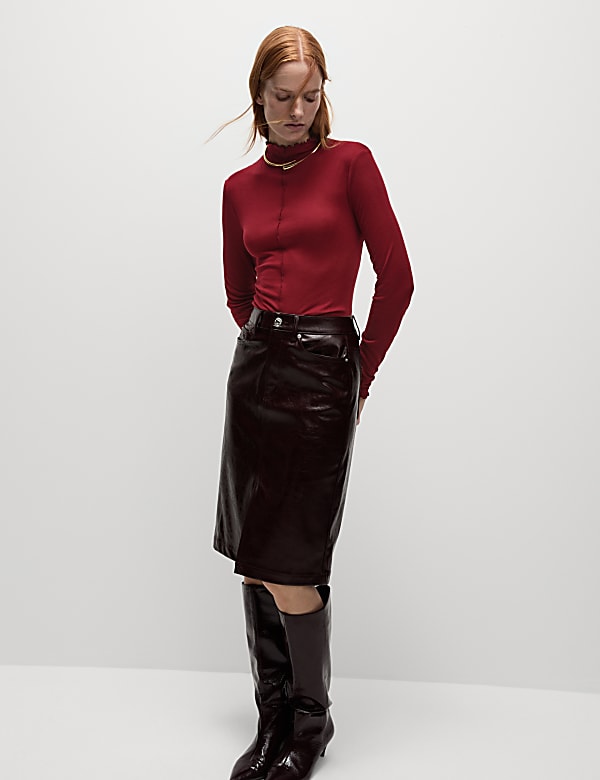 Lyocell Blend Funnel Neck Top