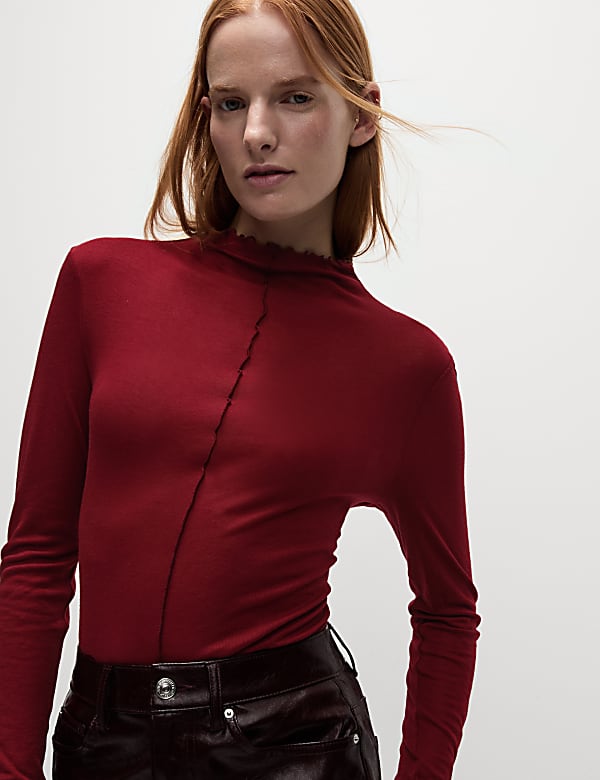 Lyocell Blend Funnel Neck Top