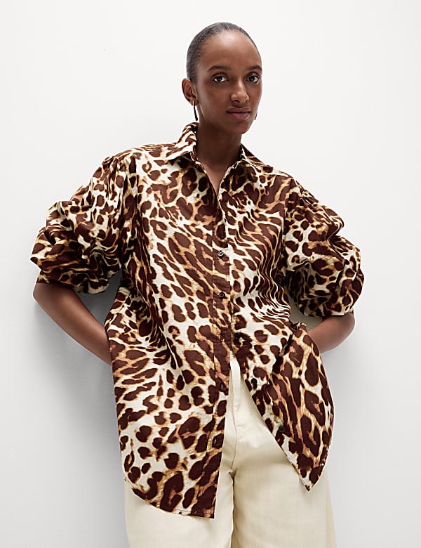 Pure Cotton Animal Print Collared Shirt - EE