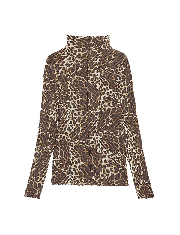 Lyocell Blend Animal Print Funnel Neck Top