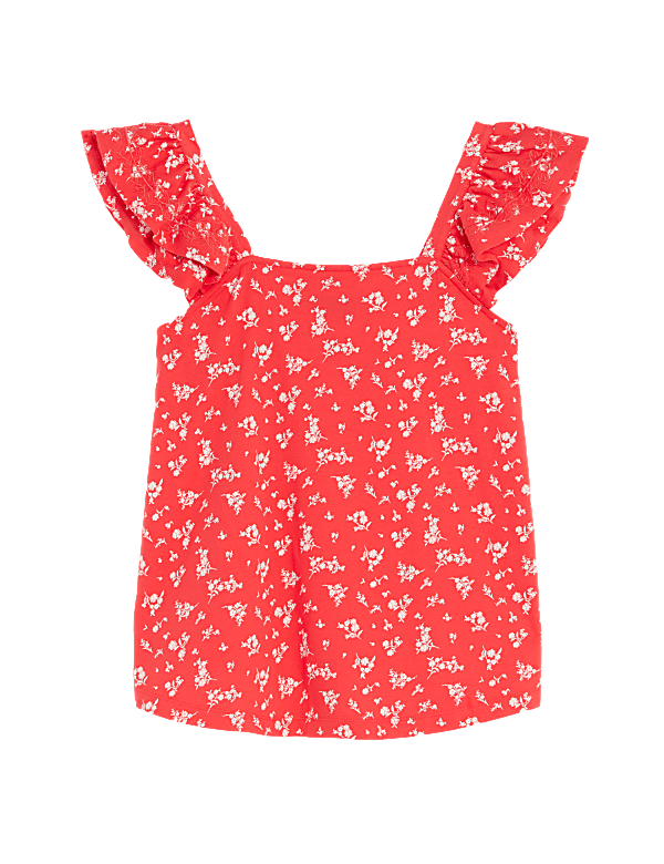 Pure Cotton Printed Ruffle Vest