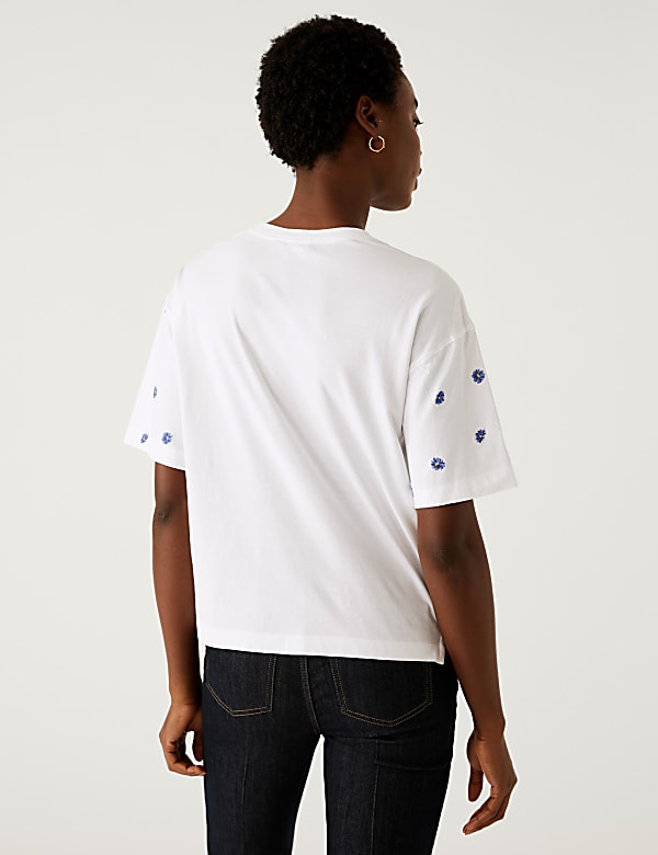 Pure Cotton Floral Embroidered T-Shirt
