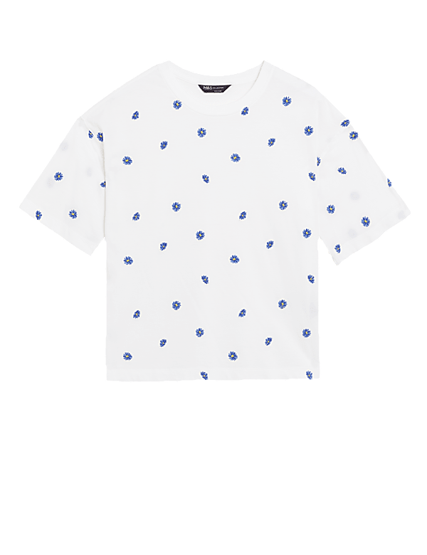 Pure Cotton Floral Embroidered T-Shirt