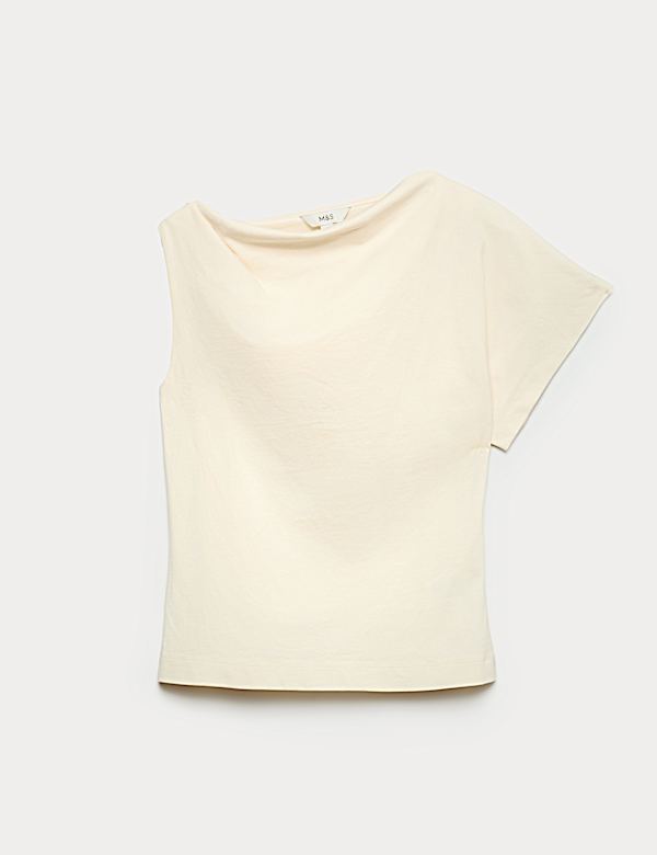 Pure Cotton One Shoulder Drape Top - BN