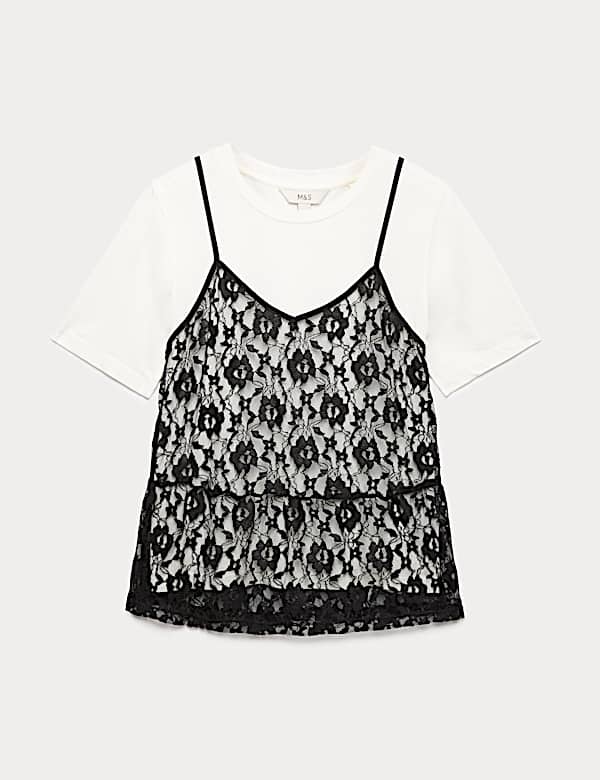 Pure Cotton Lace Double Layer T-Shirt - UA