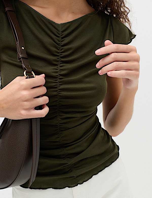 Lyocell Blend Ruched Front Top wth Wool