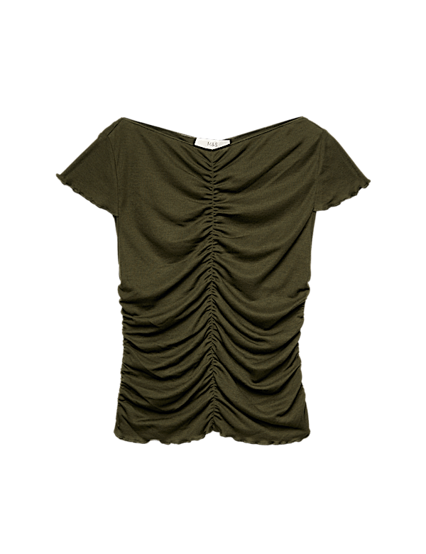 Lyocell Blend Ruched Front Top wth Wool