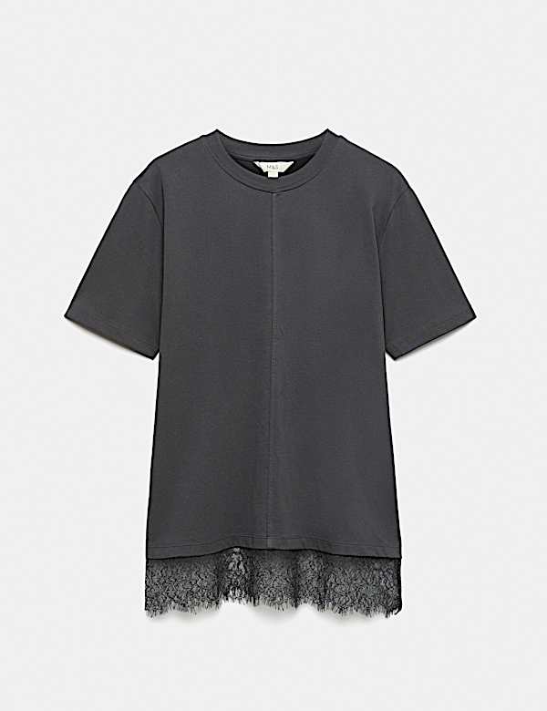 Pure Cotton Lace Hem T-Shirt - IT