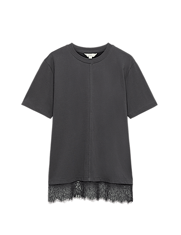 Pure Cotton Lace Hem T-Shirt